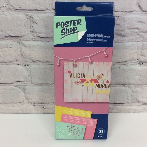 Poster Shop Pink 20 Light LED Strand w/Removable Bulb Caps Battery Powered Craft - Picture 1 of 7